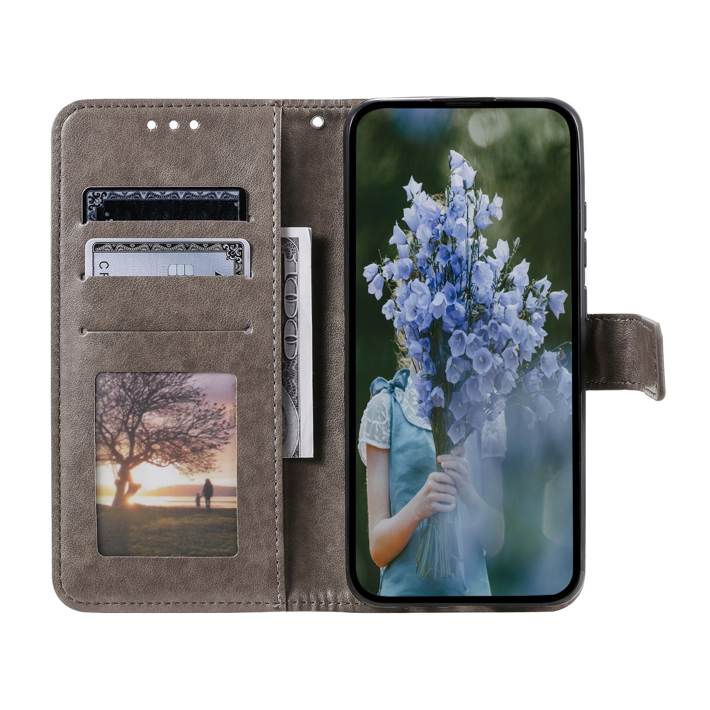 ELECTROPRIME For iPhone 15 Totem Flower Embossed Leather Phone Case(Grey)