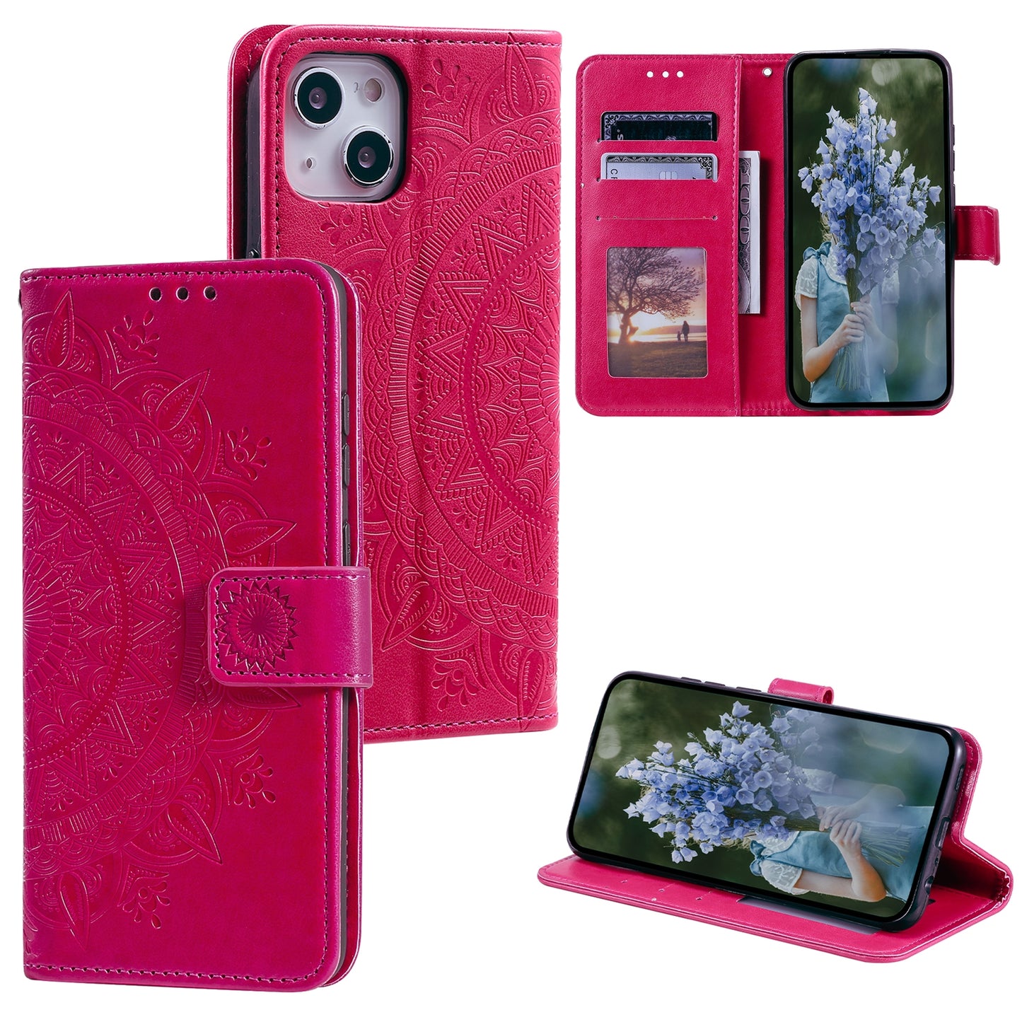 ELECTROPRIME For iPhone 15 Totem Flower Embossed Leather Phone Case(Red)