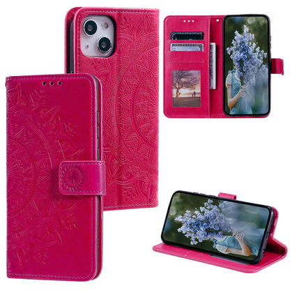 ELECTROPRIME For iPhone 15 Totem Flower Embossed Leather Phone Case(Red)
