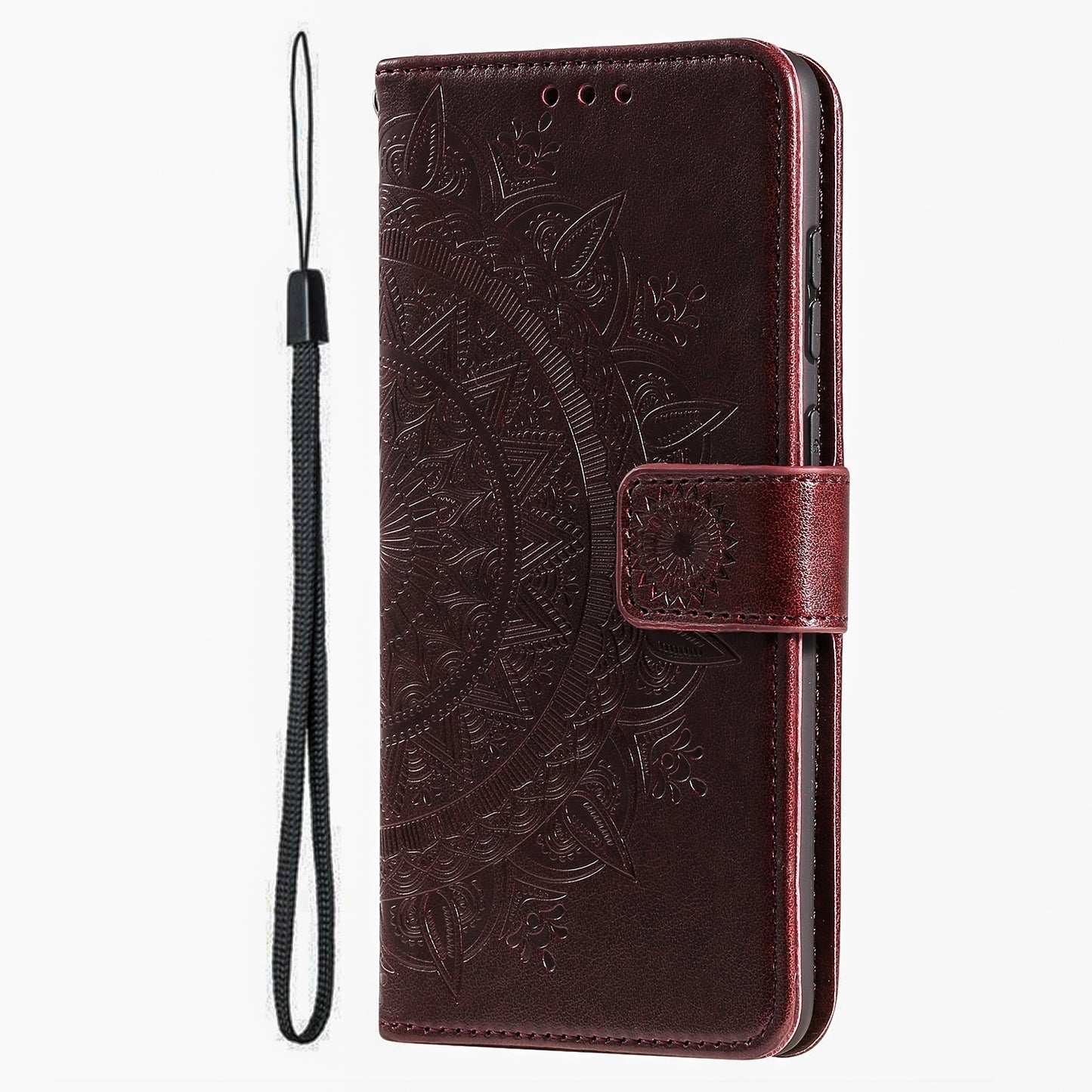 ELECTROPRIME For iPhone 15 Totem Flower Embossed Leather Phone Case(Brown)