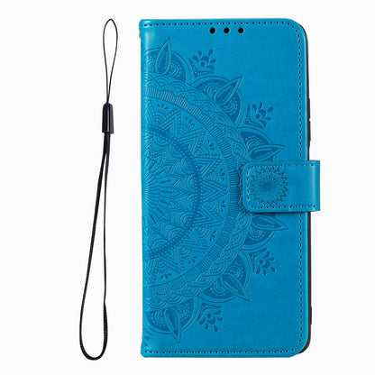 ELECTROPRIME For iPhone 15 Totem Flower Embossed Leather Phone Case(Blue)