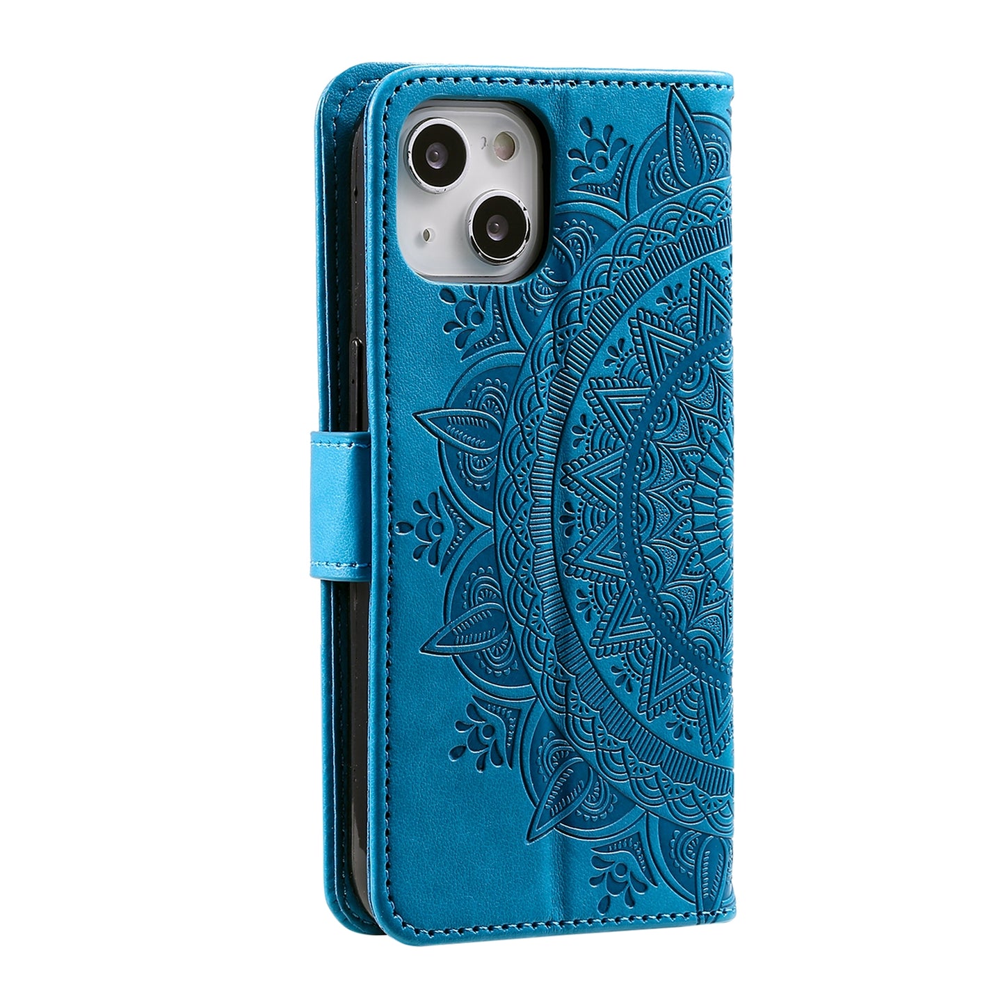 ELECTROPRIME For iPhone 15 Totem Flower Embossed Leather Phone Case(Blue)