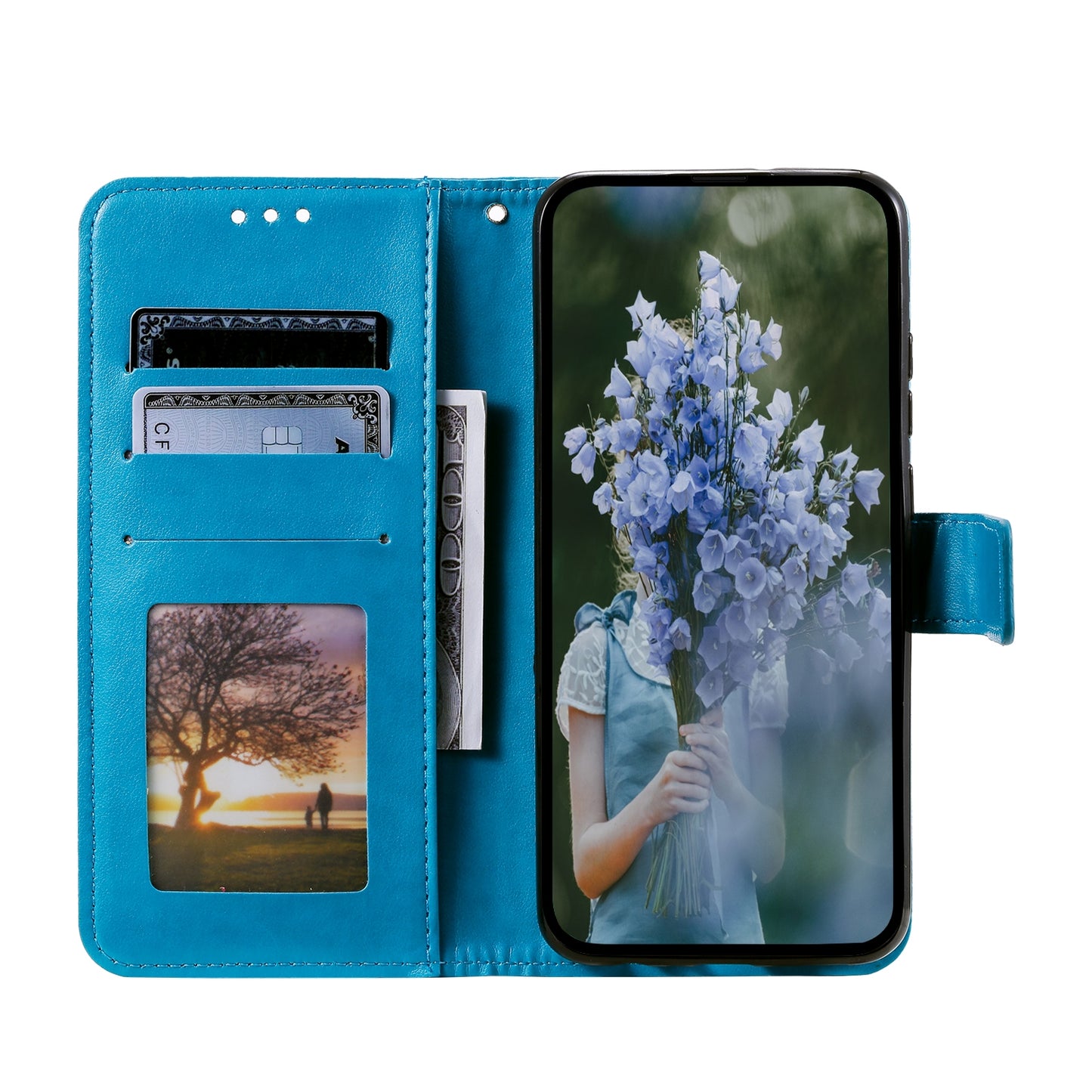 ELECTROPRIME For iPhone 15 Totem Flower Embossed Leather Phone Case(Blue)