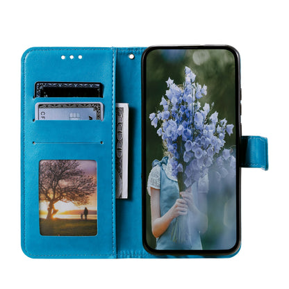 ELECTROPRIME For iPhone 15 Totem Flower Embossed Leather Phone Case(Blue)