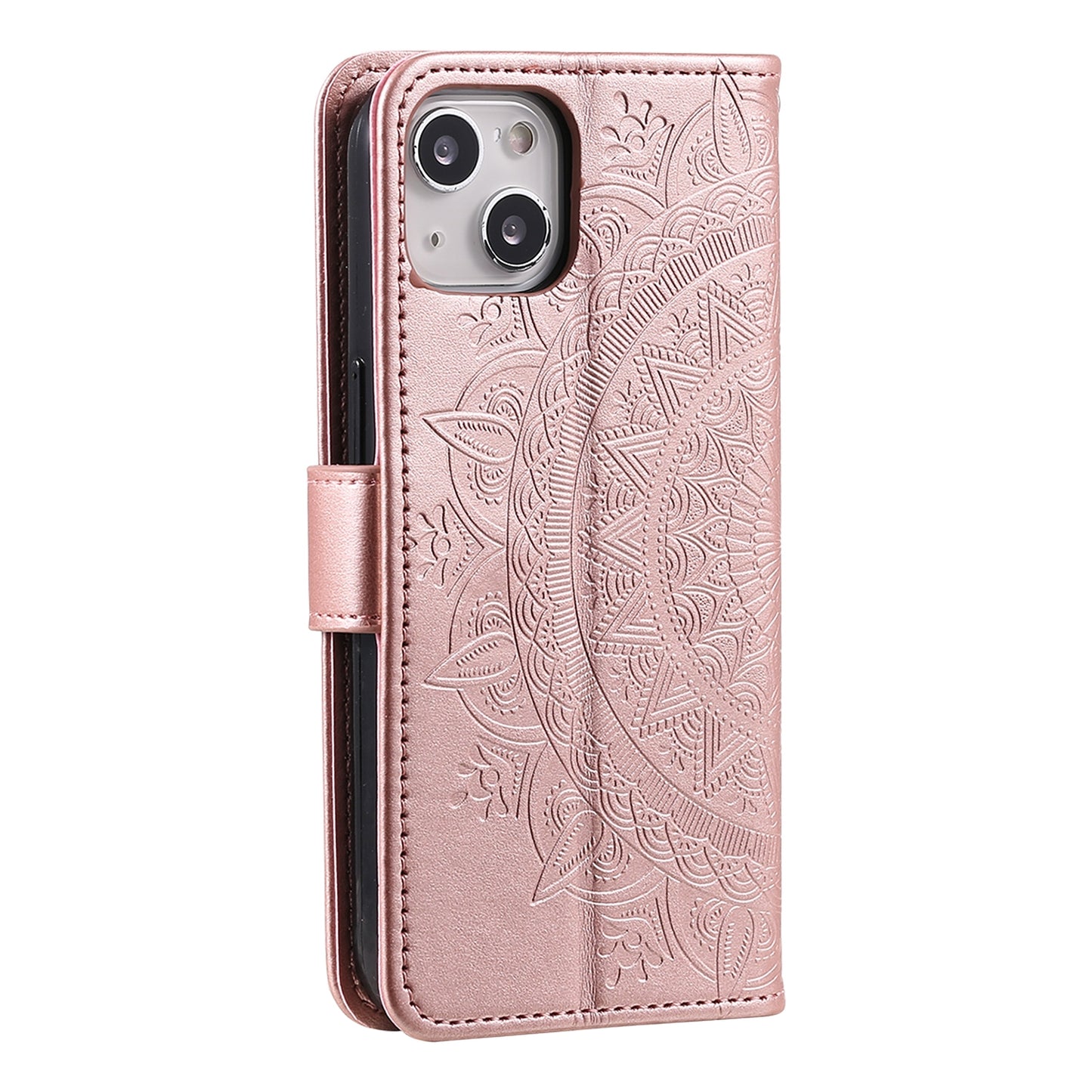 ELECTROPRIME For iPhone 15 Totem Flower Embossed Leather Phone Case(Rose Gold)