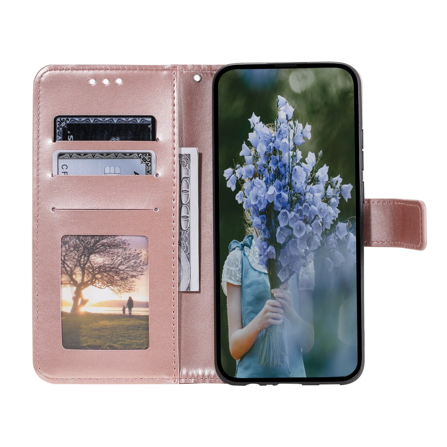 ELECTROPRIME For iPhone 15 Totem Flower Embossed Leather Phone Case(Rose Gold)