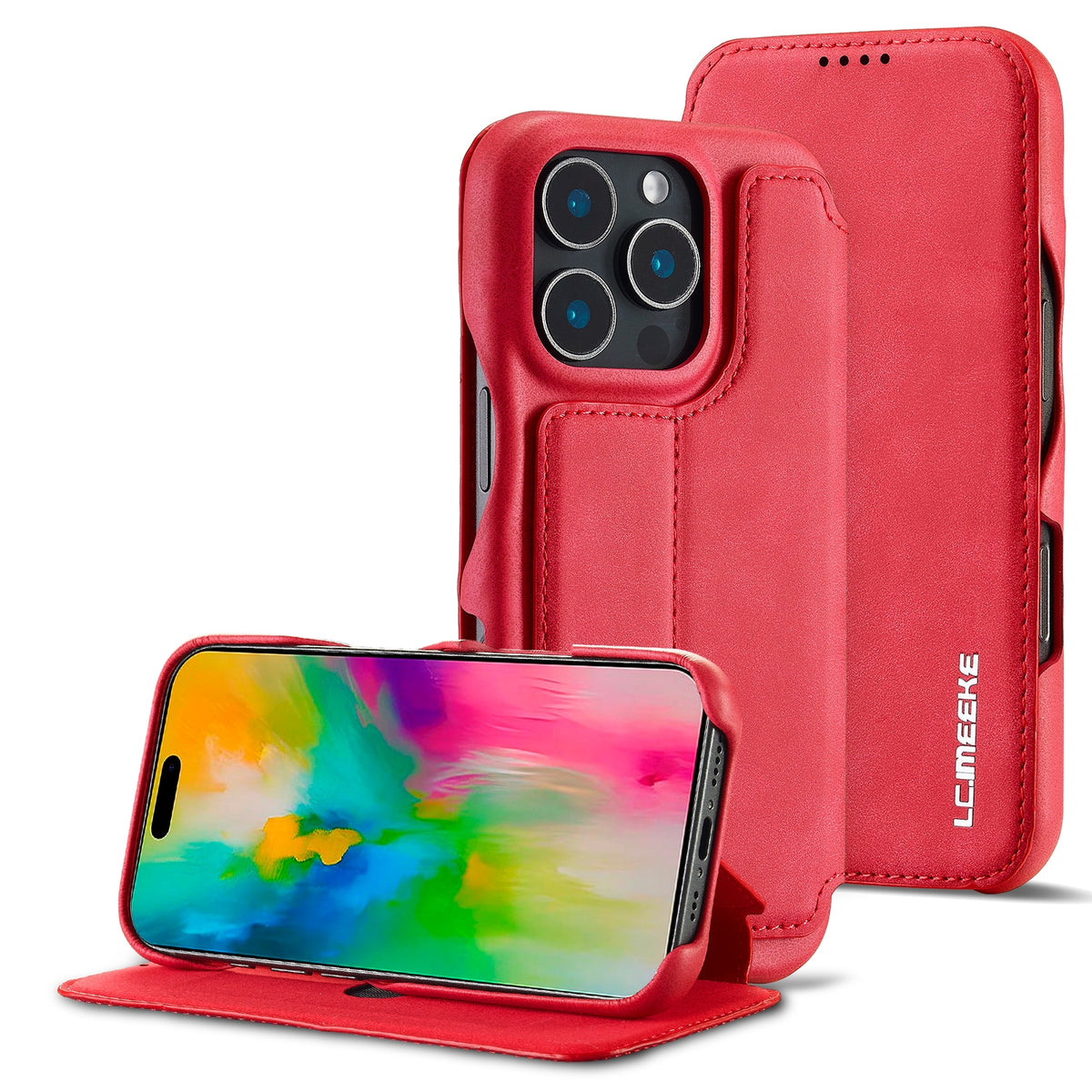 ELECTROPRIME For iPhone 16 Pro Max LC.IMEEKE Hon Ancient Series Flip Leather Phone Case(Red)