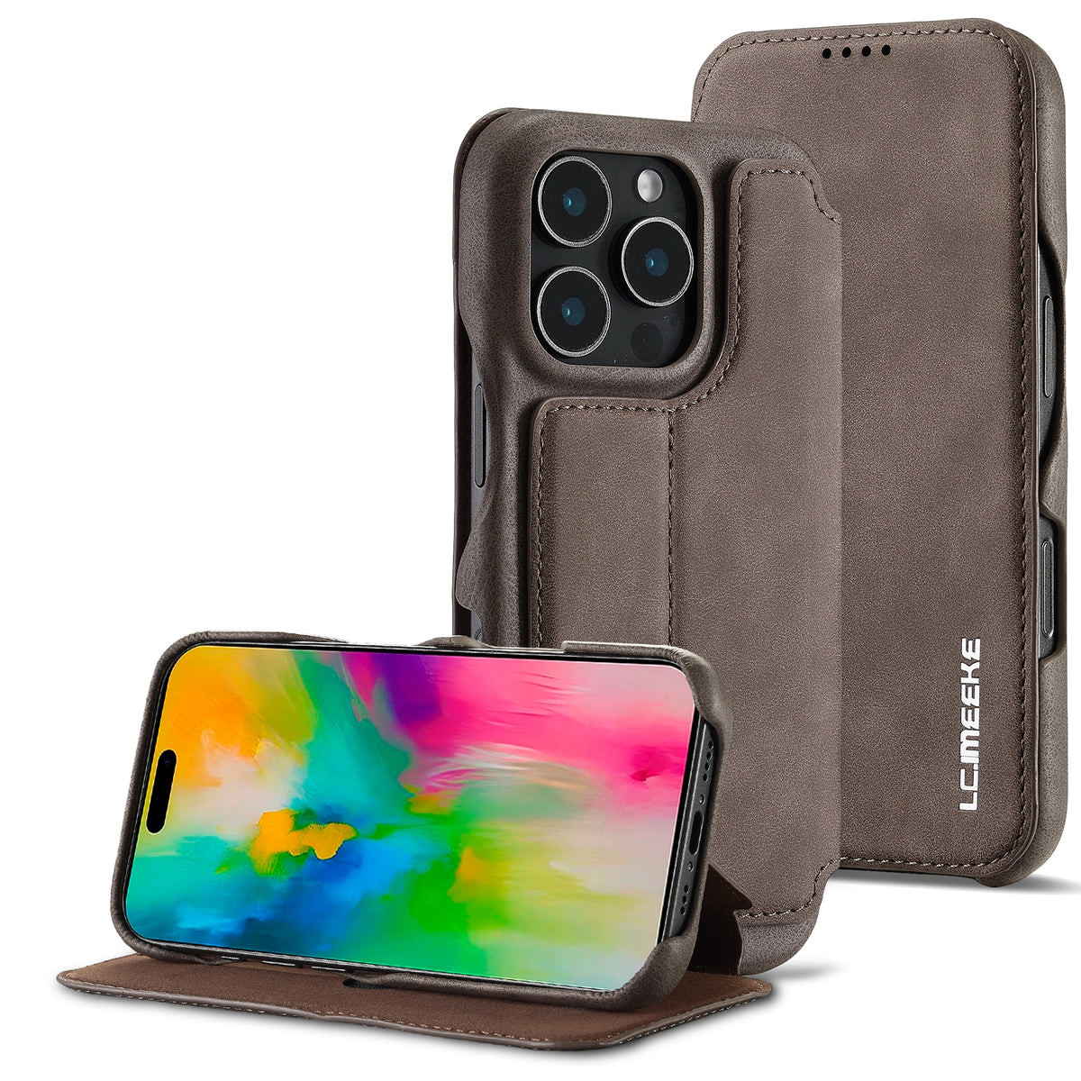 ELECTROPRIME For iPhone 16 Pro Max LC.IMEEKE Hon Ancient Series Flip Leather Phone Case(Coffee)
