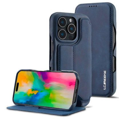 ELECTROPRIME For iPhone 16 Pro Max LC.IMEEKE Hon Ancient Series Flip Leather Phone Case(Blue)