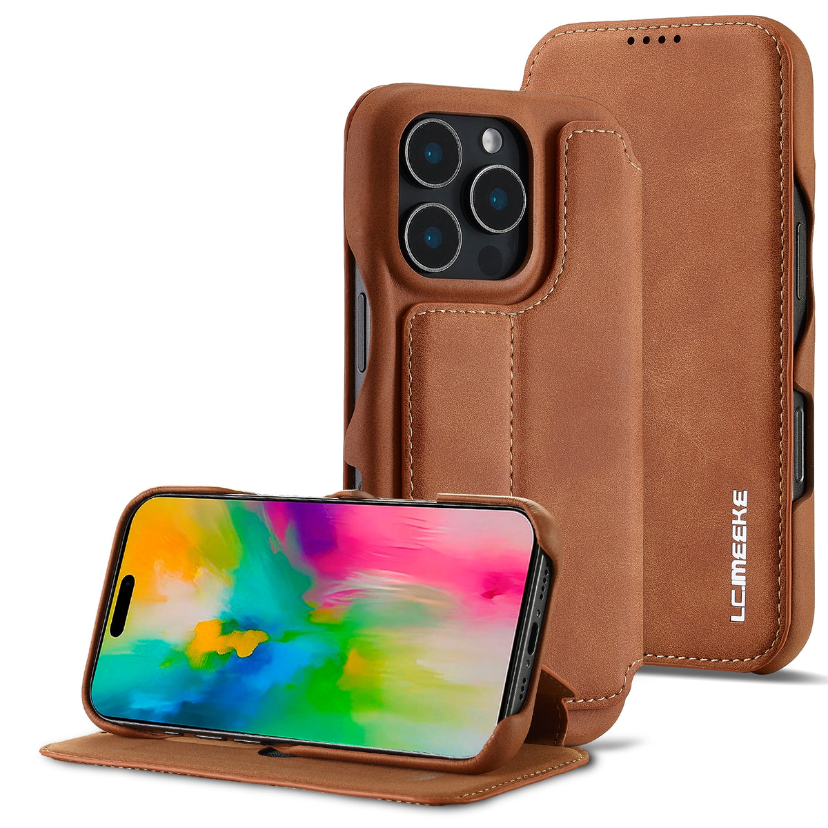 ELECTROPRIME For iPhone 16 Pro Max LC.IMEEKE Hon Ancient Series Flip Leather Phone Case(Brown)