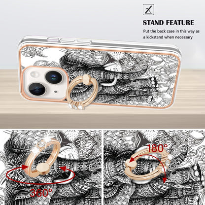 ELECTROPRIME For iPhone 15 Electroplating Dual-side IMD Phone Case with Ring Holder(Totem Elephant)