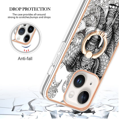 ELECTROPRIME For iPhone 15 Electroplating Dual-side IMD Phone Case with Ring Holder(Totem Elephant)