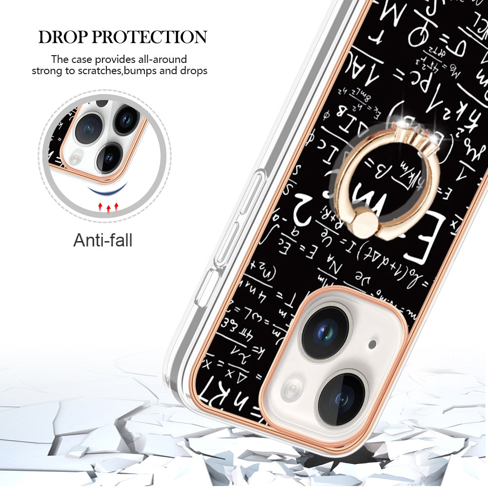 ELECTROPRIME For iPhone 15 Electroplating Dual-side IMD Phone Case with Ring Holder(Equation)