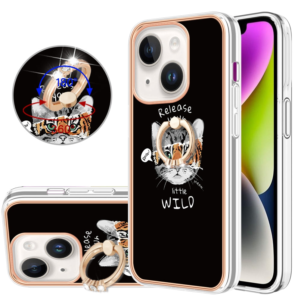 ELECTROPRIME For iPhone 15 Electroplating Dual-side IMD Phone Case with Ring Holder(Natural Growth)