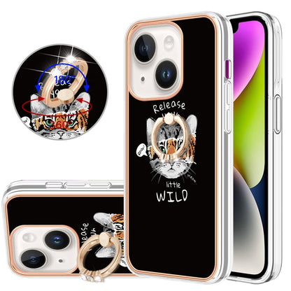 ELECTROPRIME For iPhone 15 Electroplating Dual-side IMD Phone Case with Ring Holder(Natural Growth)