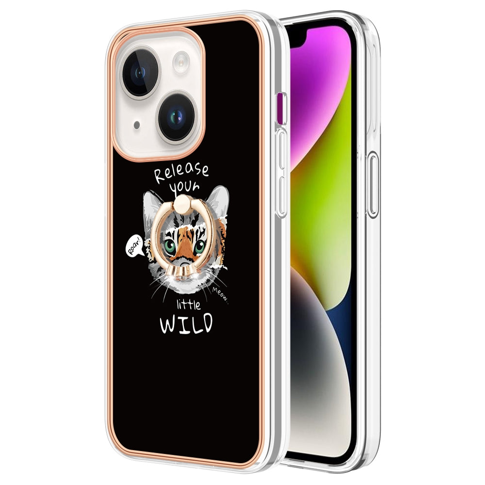 ELECTROPRIME For iPhone 15 Electroplating Dual-side IMD Phone Case with Ring Holder(Natural Growth)