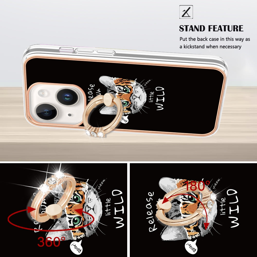 ELECTROPRIME For iPhone 15 Electroplating Dual-side IMD Phone Case with Ring Holder(Natural Growth)