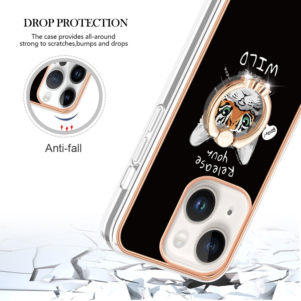 ELECTROPRIME For iPhone 15 Electroplating Dual-side IMD Phone Case with Ring Holder(Natural Growth)