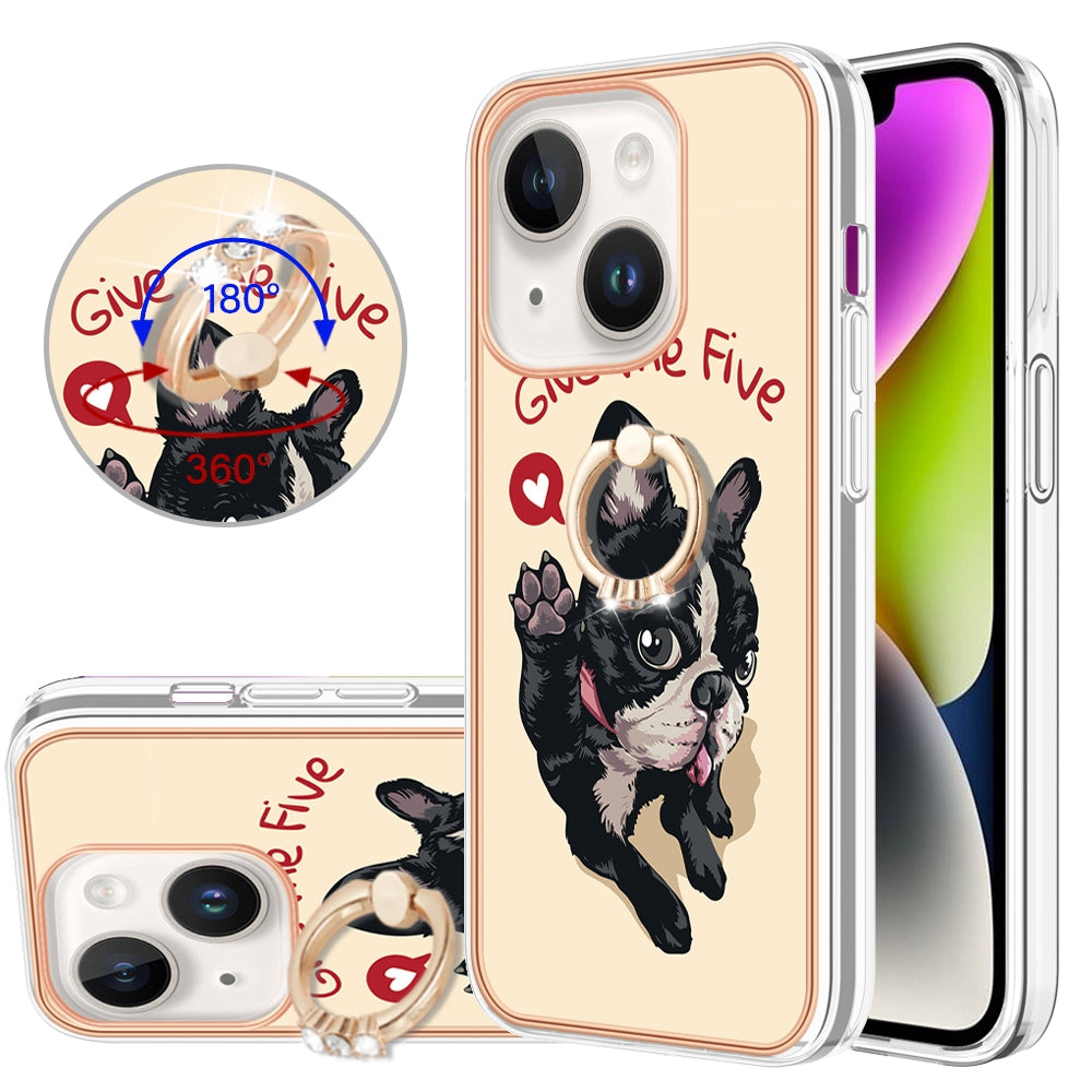 ELECTROPRIME For iPhone 15 Electroplating Dual-side IMD Phone Case with Ring Holder(Lucky Dog)