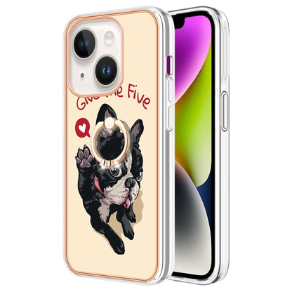 ELECTROPRIME For iPhone 15 Electroplating Dual-side IMD Phone Case with Ring Holder(Lucky Dog)