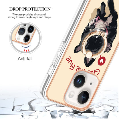 ELECTROPRIME For iPhone 15 Electroplating Dual-side IMD Phone Case with Ring Holder(Lucky Dog)