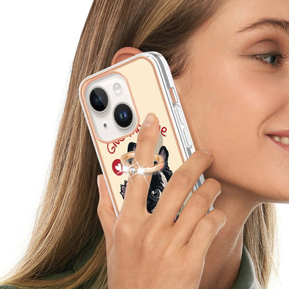 ELECTROPRIME For iPhone 15 Electroplating Dual-side IMD Phone Case with Ring Holder(Lucky Dog)
