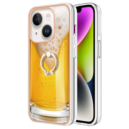 ELECTROPRIME For iPhone 15 Electroplating Dual-side IMD Phone Case with Ring Holder(Draft Beer)