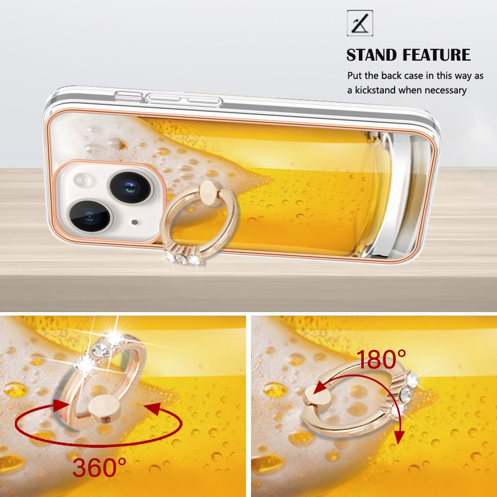 ELECTROPRIME For iPhone 15 Electroplating Dual-side IMD Phone Case with Ring Holder(Draft Beer)