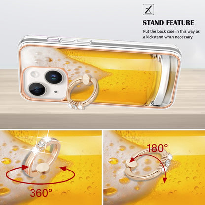 ELECTROPRIME For iPhone 15 Electroplating Dual-side IMD Phone Case with Ring Holder(Draft Beer)