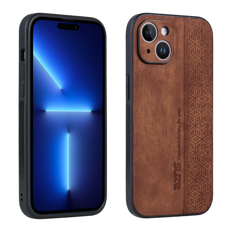 ELECTROPRIME For iPhone 15 AZNS 3D Embossed Skin Feel Phone Case(Brown)