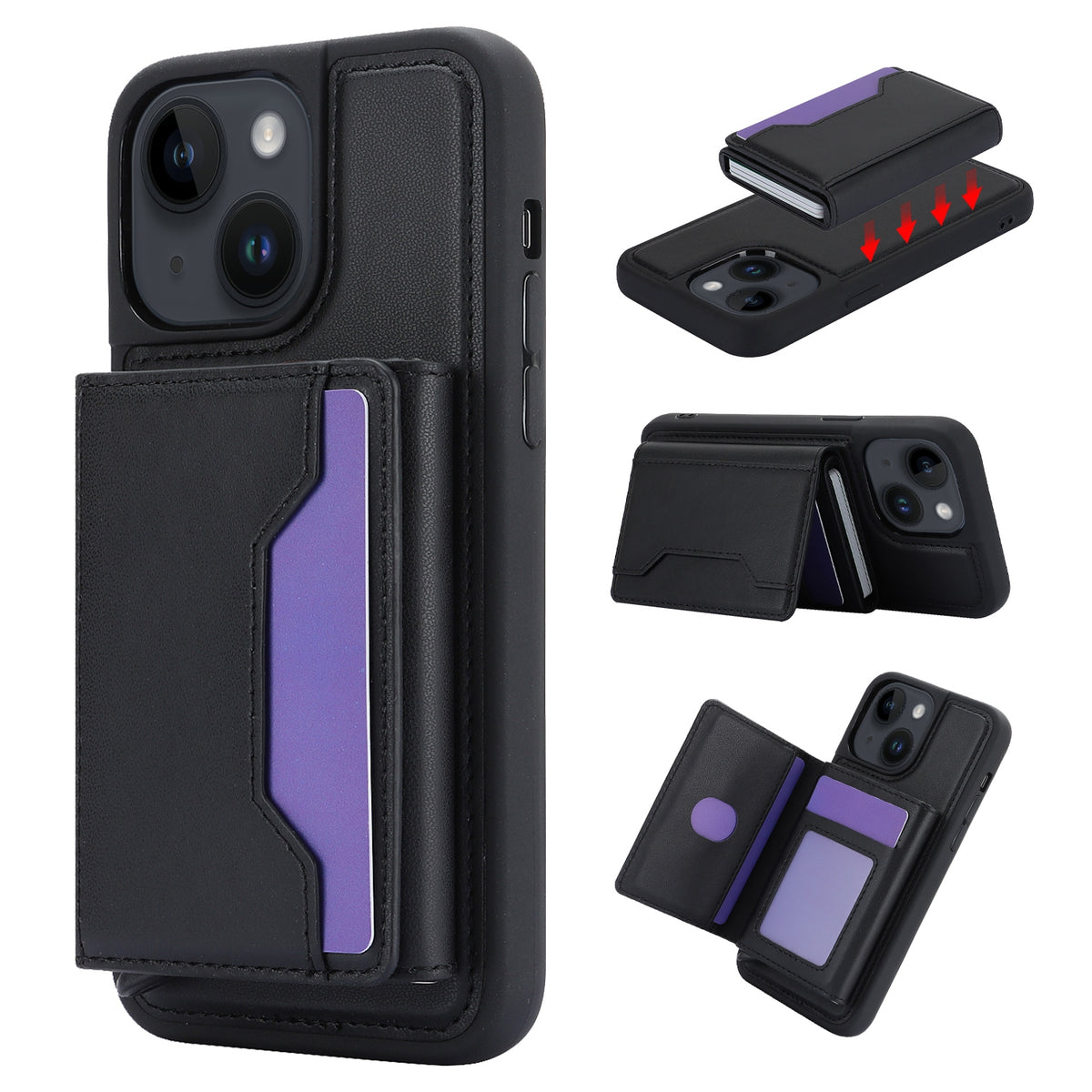 ELECTROPRIME For iPhone 15 RFID Anti-theft Detachable Card Bag Leather Phone Case(Black)