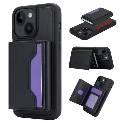 ELECTROPRIME For iPhone 15 RFID Anti-theft Detachable Card Bag Leather Phone Case(Black)