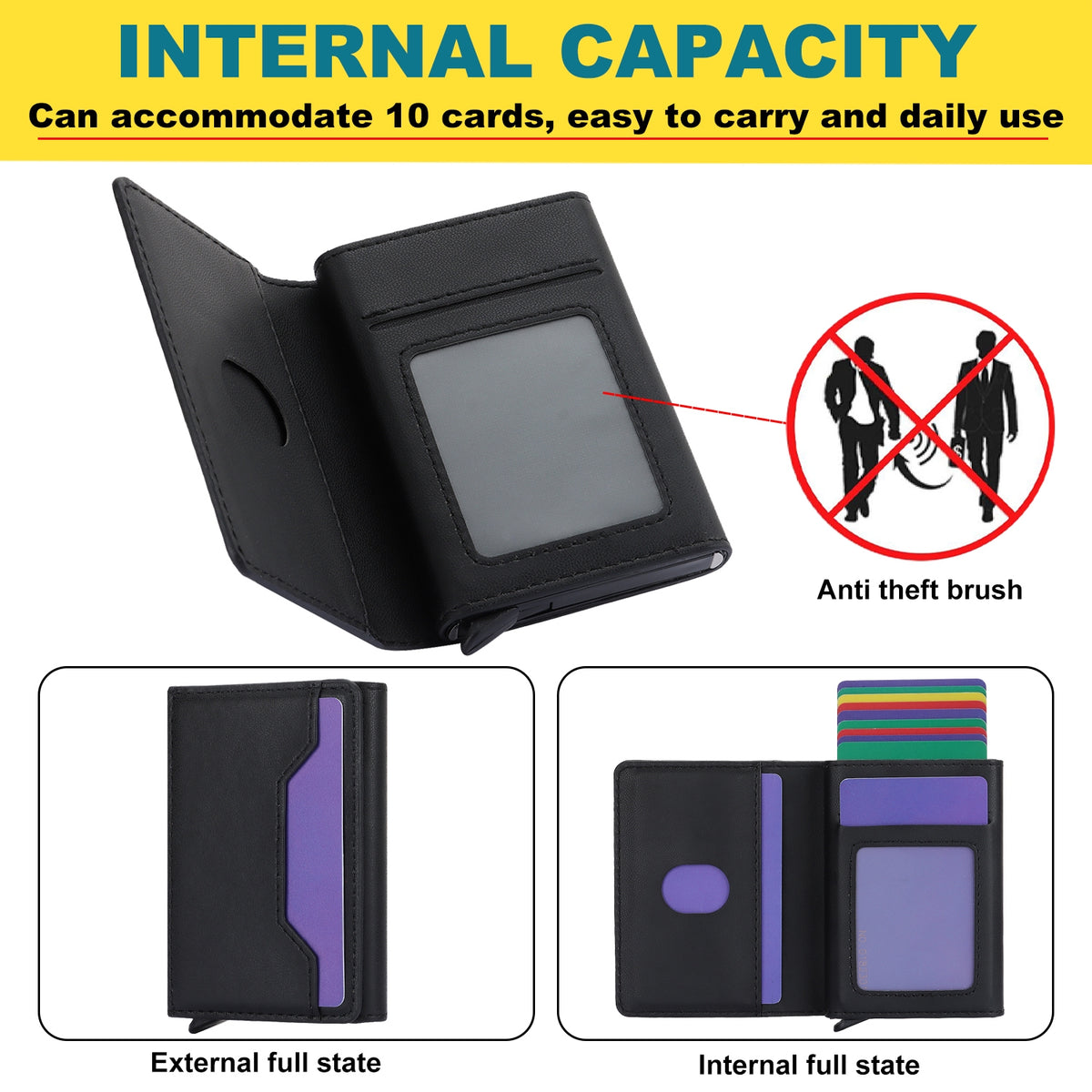 ELECTROPRIME For iPhone 15 RFID Anti-theft Detachable Card Bag Leather Phone Case(Black)