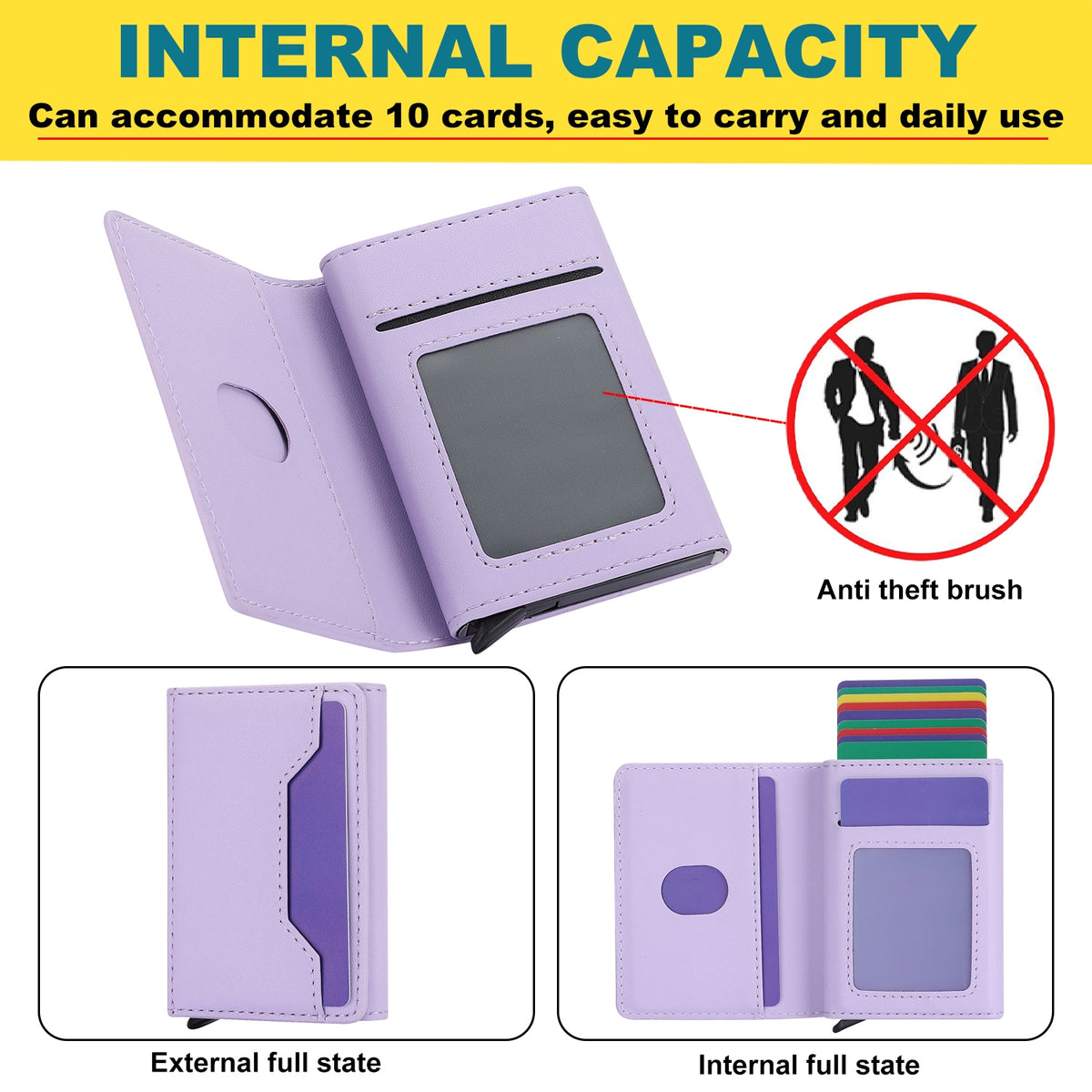 ELECTROPRIME For iPhone 15 RFID Anti-theft Detachable Card Bag Leather Phone Case(Purple)