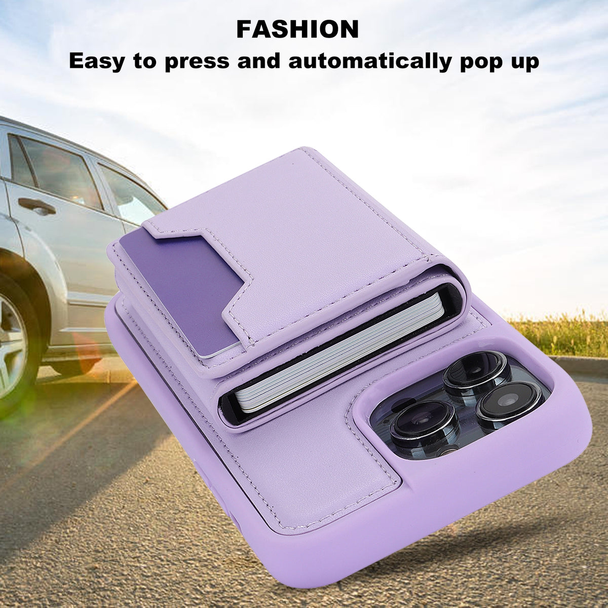 ELECTROPRIME For iPhone 15 RFID Anti-theft Detachable Card Bag Leather Phone Case(Purple)