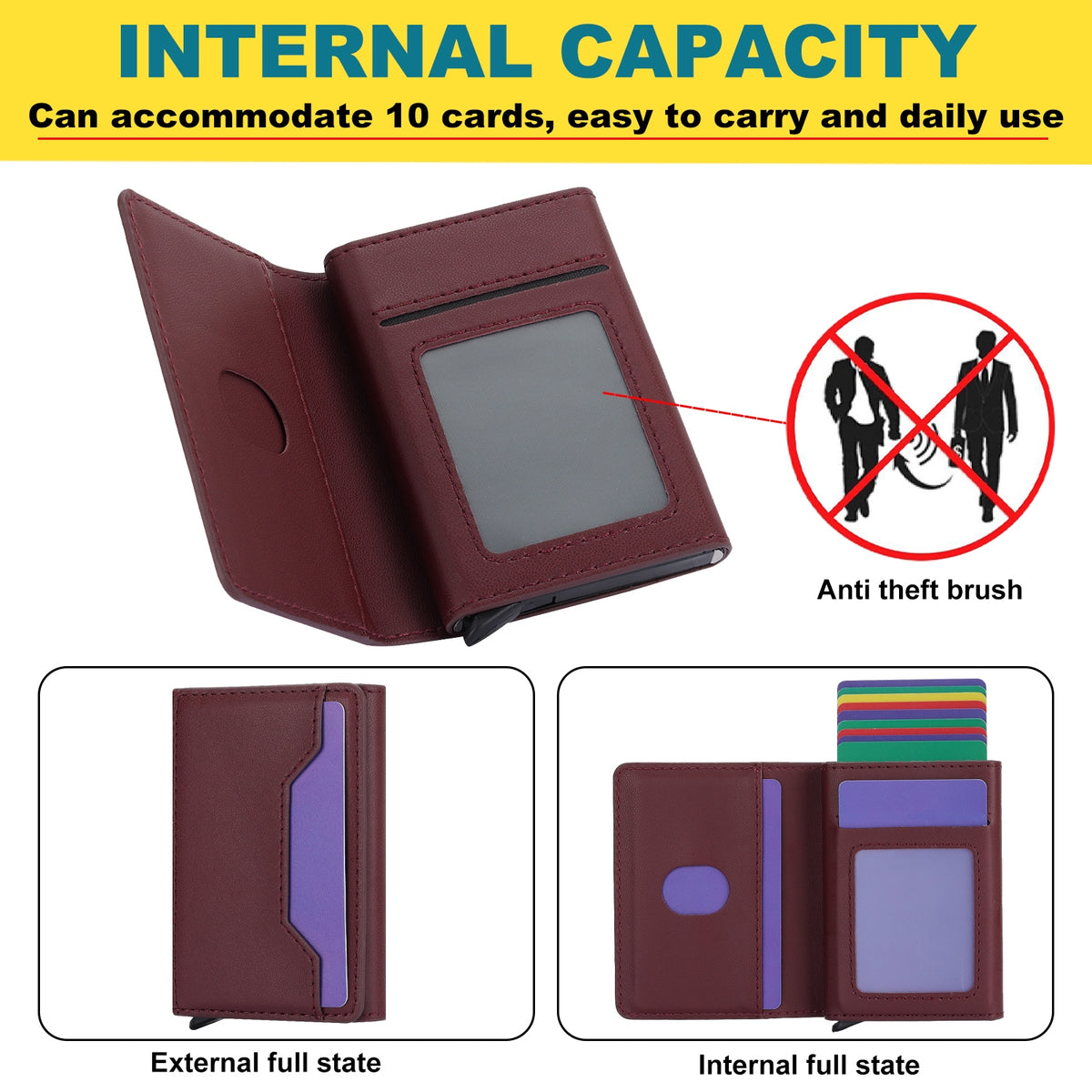ELECTROPRIME For iPhone 15 RFID Anti-theft Detachable Card Bag Leather Phone Case(Wine Red)