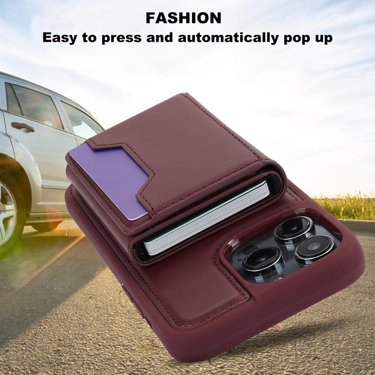 ELECTROPRIME For iPhone 15 RFID Anti-theft Detachable Card Bag Leather Phone Case(Wine Red)