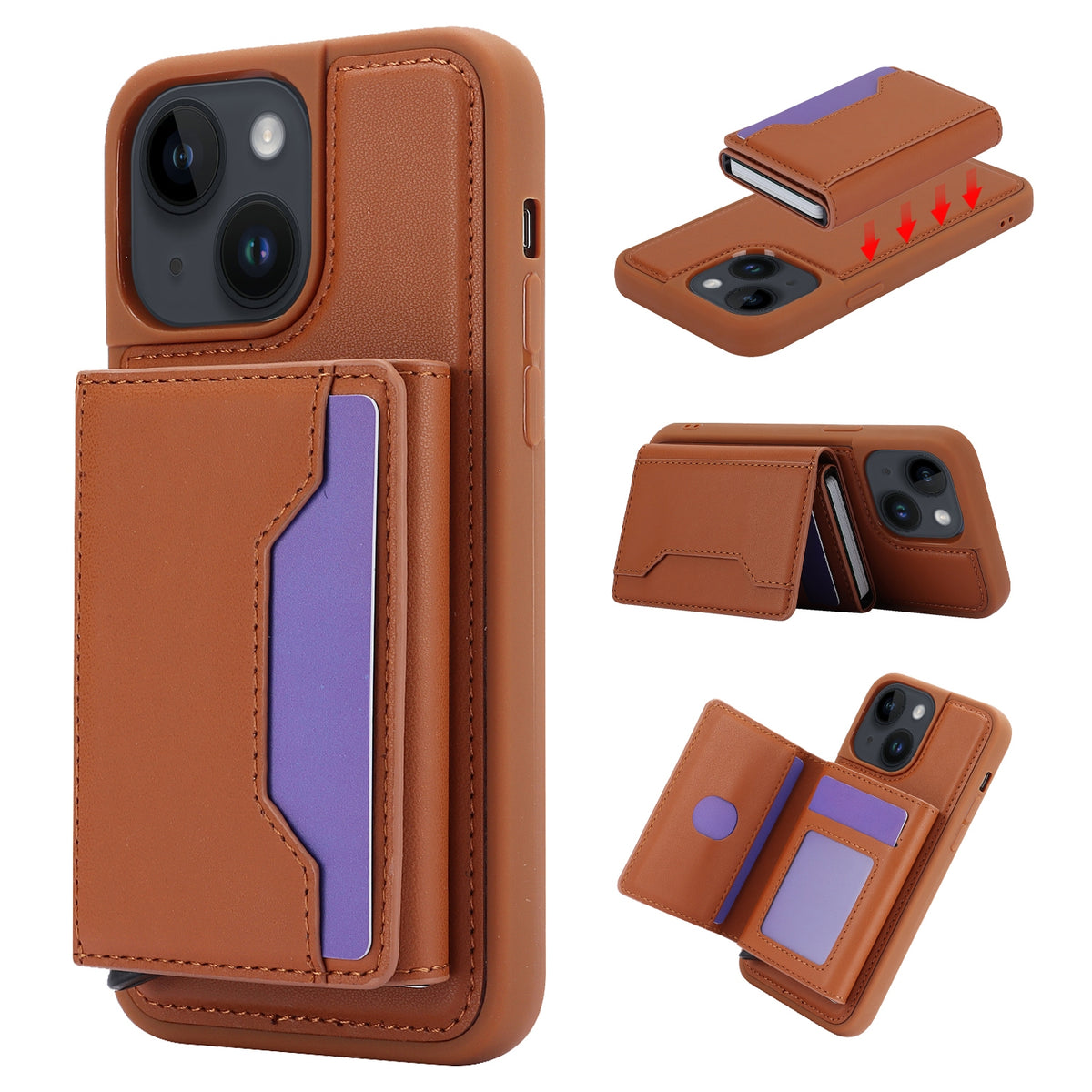 ELECTROPRIME For iPhone 15 RFID Anti-theft Detachable Card Bag Leather Phone Case(Brown)