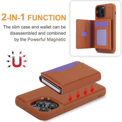 ELECTROPRIME For iPhone 15 RFID Anti-theft Detachable Card Bag Leather Phone Case(Brown)