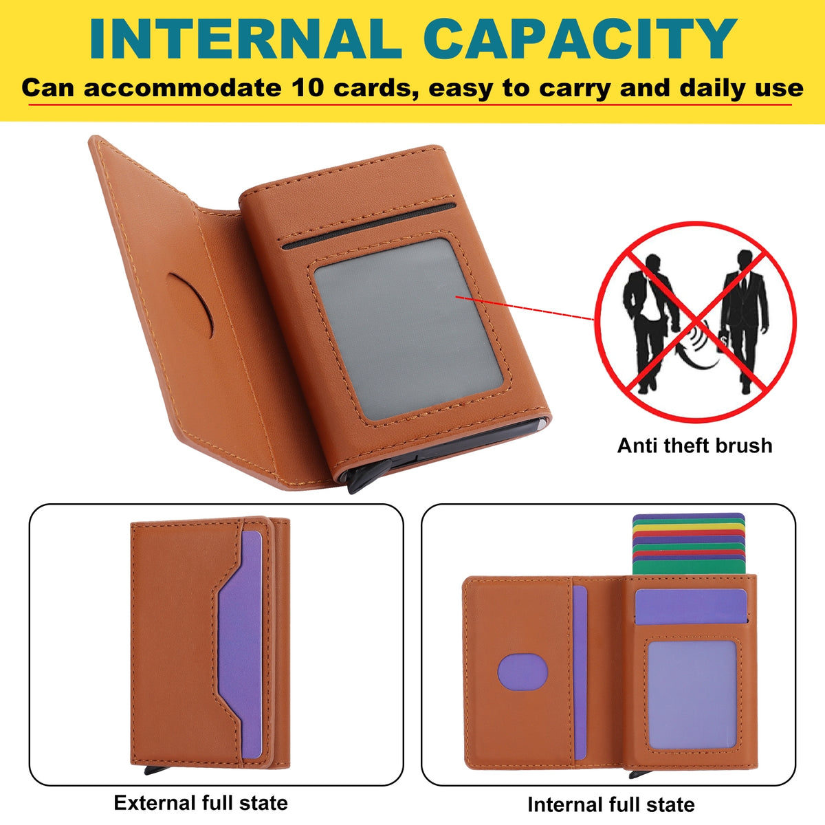 ELECTROPRIME For iPhone 15 RFID Anti-theft Detachable Card Bag Leather Phone Case(Brown)