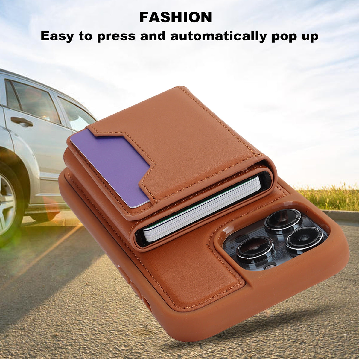 ELECTROPRIME For iPhone 15 RFID Anti-theft Detachable Card Bag Leather Phone Case(Brown)