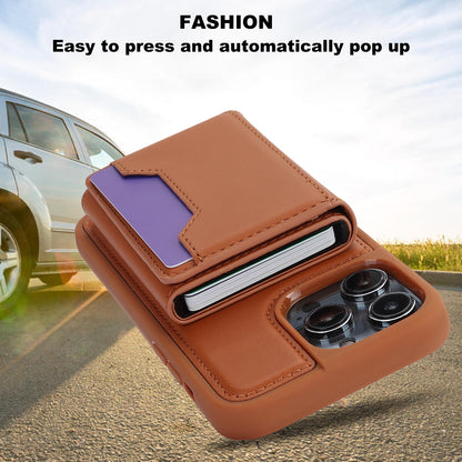 ELECTROPRIME For iPhone 15 RFID Anti-theft Detachable Card Bag Leather Phone Case(Brown)
