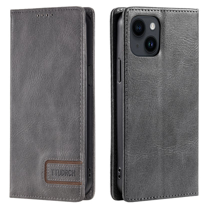 ELECTROPRIME For iPhone 15 TTUDRCH RFID Retro Texture Magnetic Leather Phone Case(Grey)