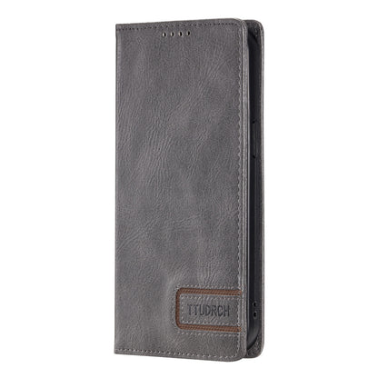 ELECTROPRIME For iPhone 15 TTUDRCH RFID Retro Texture Magnetic Leather Phone Case(Grey)