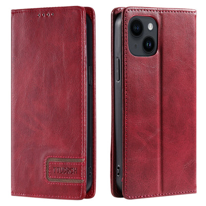 ELECTROPRIME For iPhone 15 TTUDRCH RFID Retro Texture Magnetic Leather Phone Case(Red)