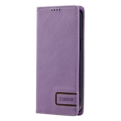 ELECTROPRIME For iPhone 15 TTUDRCH RFID Retro Texture Magnetic Leather Phone Case(Purple)