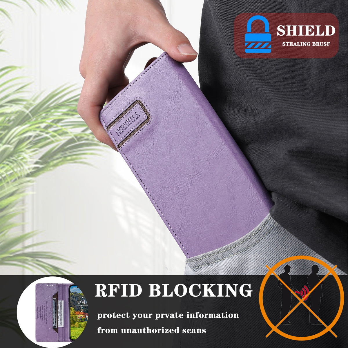 ELECTROPRIME For iPhone 15 TTUDRCH RFID Retro Texture Magnetic Leather Phone Case(Purple)