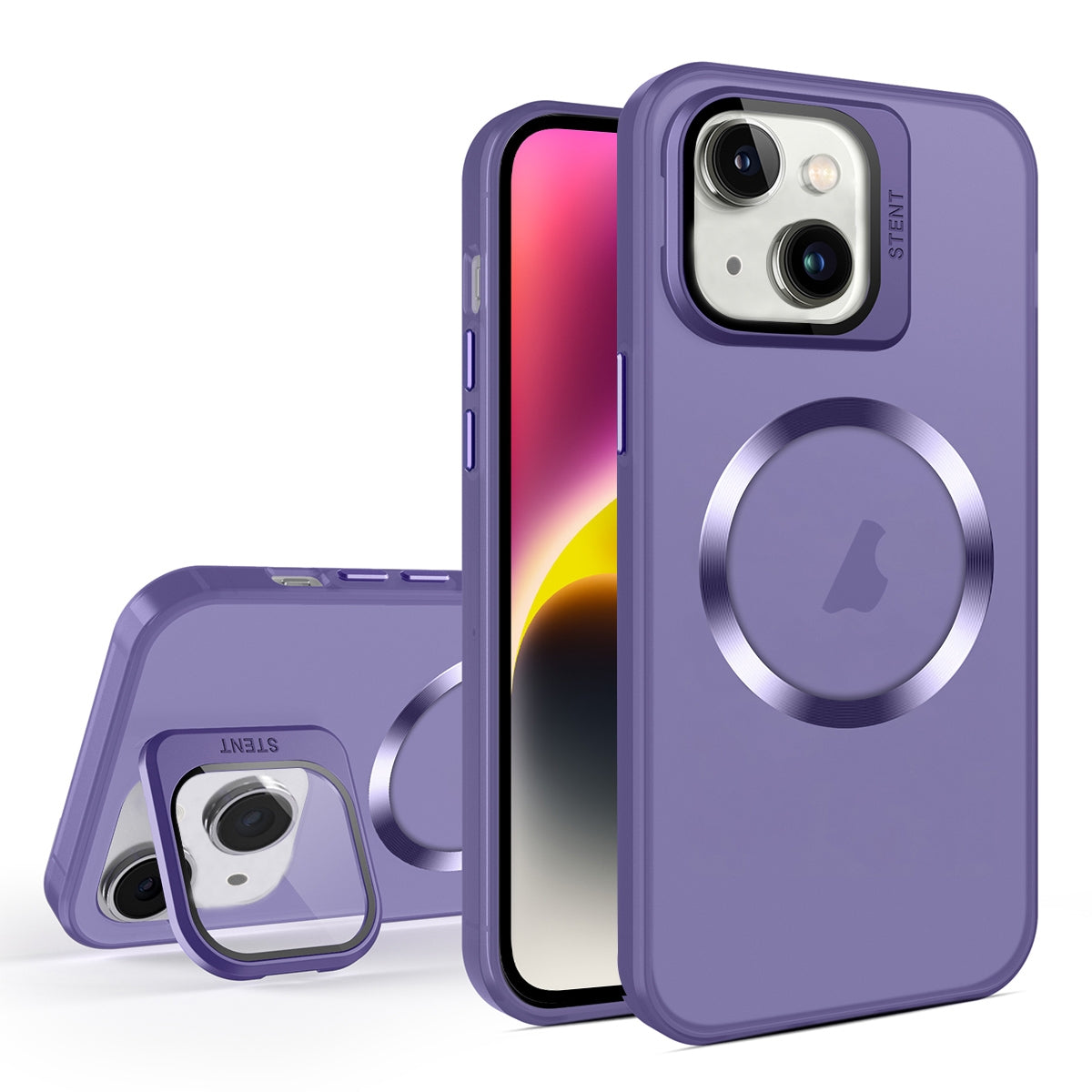 ELECTROPRIME For iPhone 15 Skin Feel CD Texture MagSafe Lens Holder Phone Case(Dark Purple)