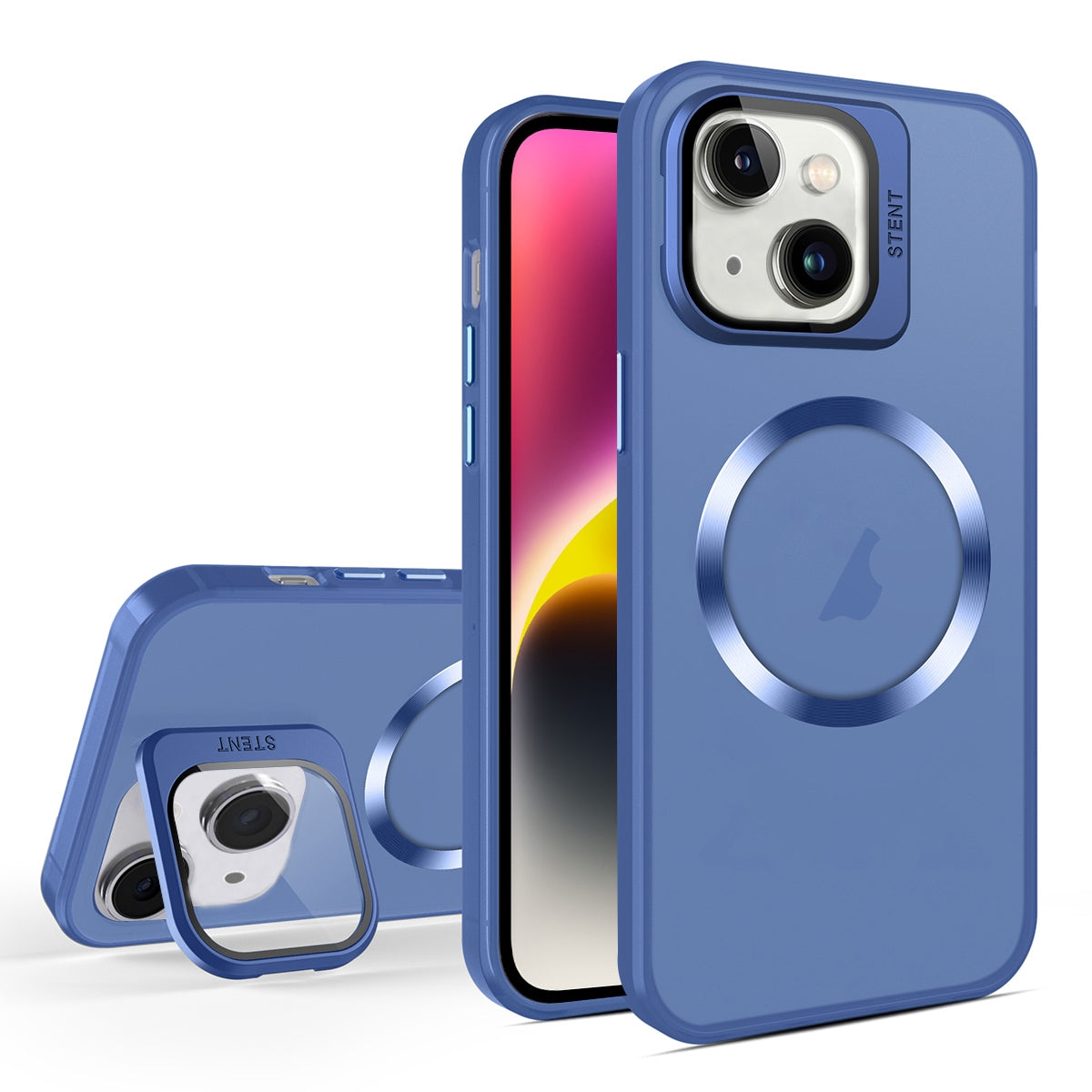 ELECTROPRIME For iPhone 15 Skin Feel CD Texture MagSafe Lens Holder Phone Case(Royal Blue)