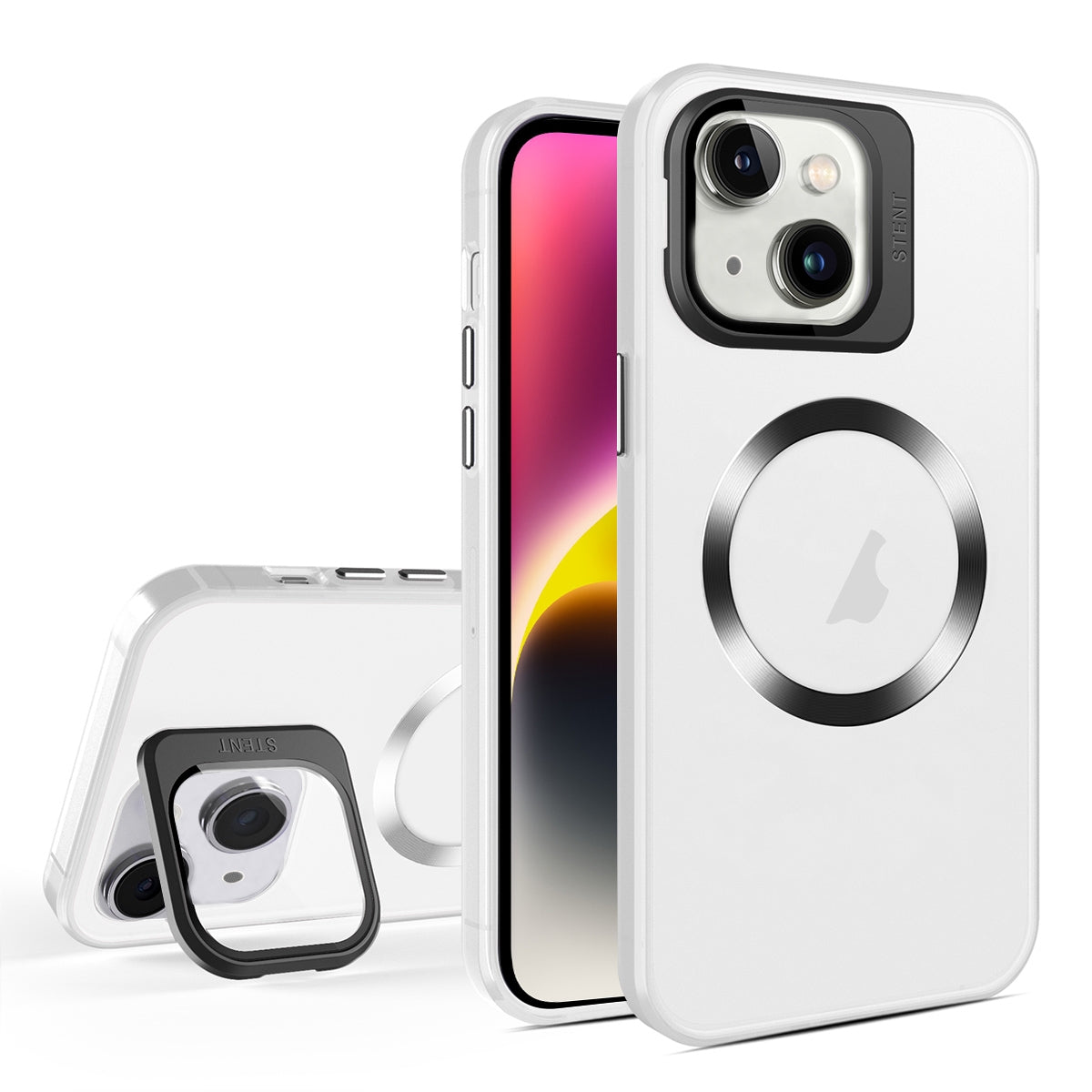 ELECTROPRIME For iPhone 15 Skin Feel CD Texture MagSafe Lens Holder Phone Case(Matte White)